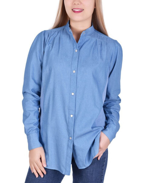 Petite Long Sleeve Chambray Blouse