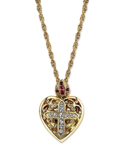 14K Gold-Dipped Crystal Heart Cross Locket Necklace 18"