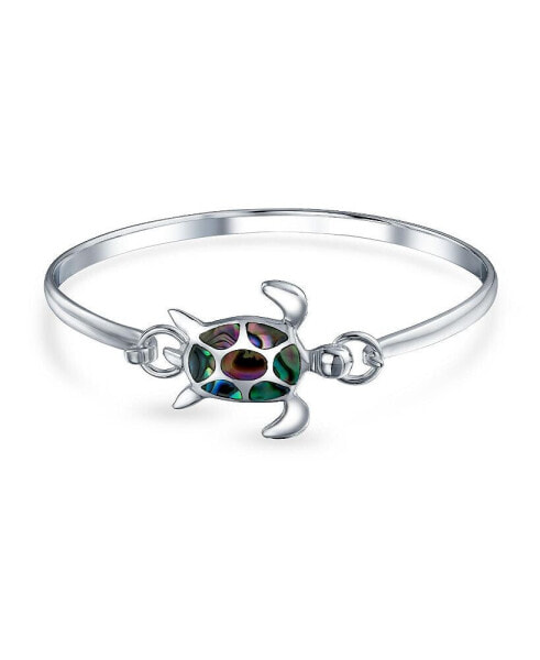 Nautical Sea Turtle Beach Tortoise Iridescent Abalone Shell Bangle Bracelet For Women Sterling Silver