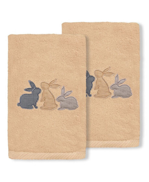 Textiles Bunny Row Embroidered Luxury 100% Turkish Cotton Hand Towels, Set of 2, 30" x 16"