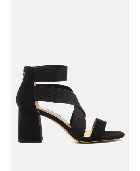 Benicia Elastic Strappy Block Heel Sandals