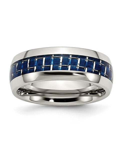 Stainless Steel Polished Blue Carbon Fiber Inlay 8mm Band Ring