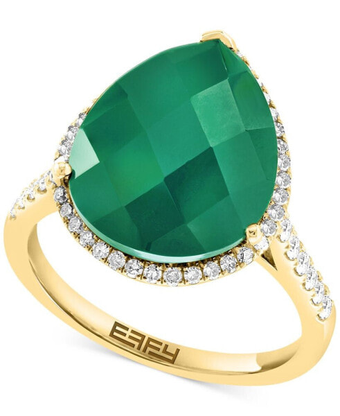 EFFY® Green Onyx (7-5/8 ct. t.w.) & Diamond (3/8 ct. t.w.) Pear Halo Ring in 14k Gold