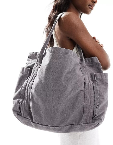 ASOS DESIGN oversized heavyweight canvas tote in washed grey