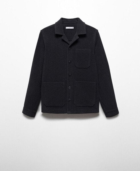 Men's Double-Faced Pockets Detail Wool Overshirt