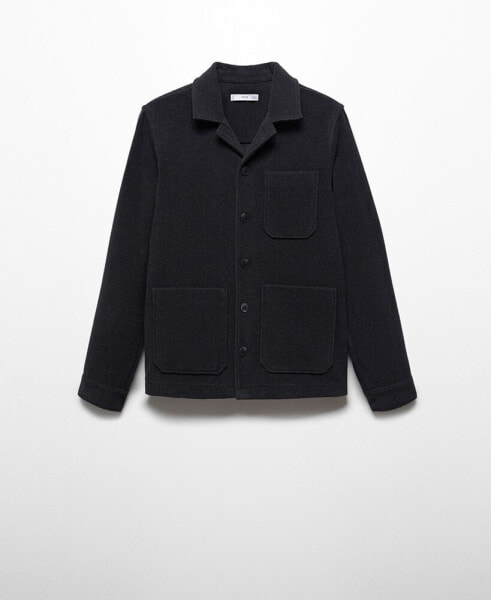 Men's Double-Faced Pockets Detail Wool Overshirt