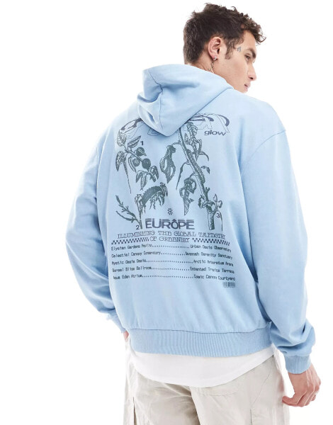 ASOS DESIGN oversized hoodie with Europe text print in washed blue