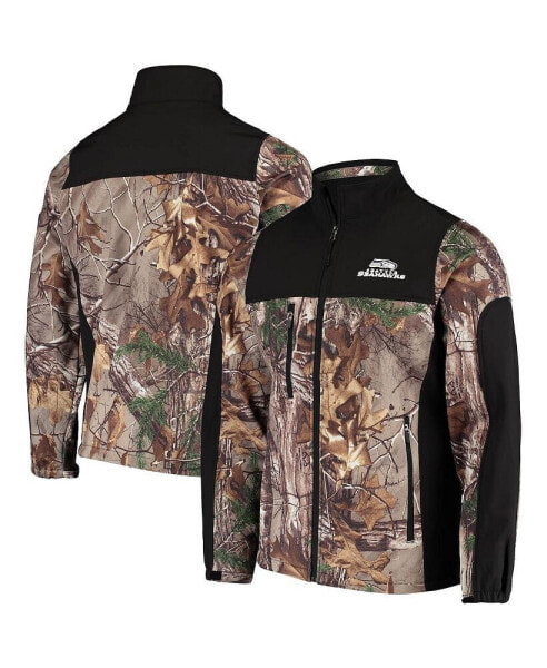 Men's Realtree Camo and Black Seattle Seahawks Circle Hunter Softshell Full-Zip Jacket