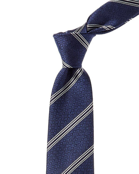 Canali Navy Stripe Silk Tie Men's Blue Os