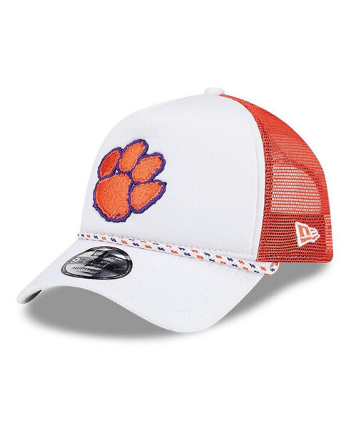 Men's White/Orange Clemson Tigers Court Sport Foam A-Frame 9FORTY Adjustable Trucker Hat