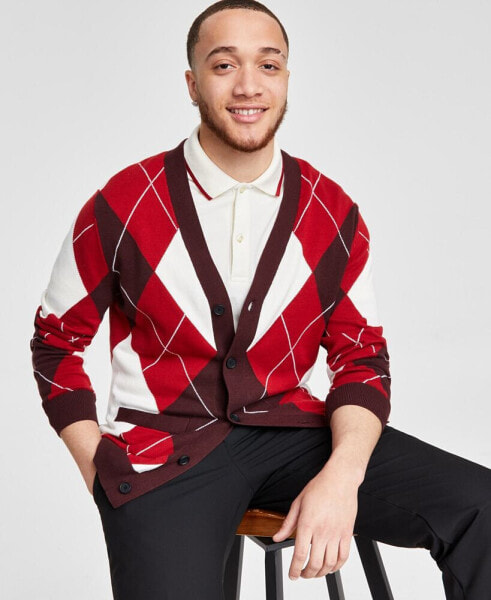 Men's Regular-Fit Argyle Cardigan, Created for Macy's