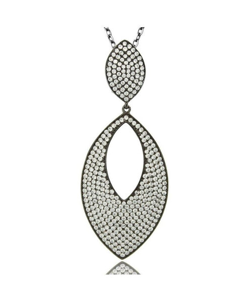 Suzy Levian Sterling Silver Cubic Zirconia Pave Marquise Large Disk Pendant Necklace