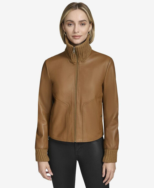 Women's Beatrix Rib-Knit Trimmed Leather Jacket