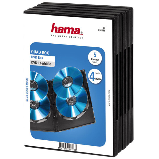 Hama DVD Quad Box, Black, Package of 5 pieces, 4 discs, Black