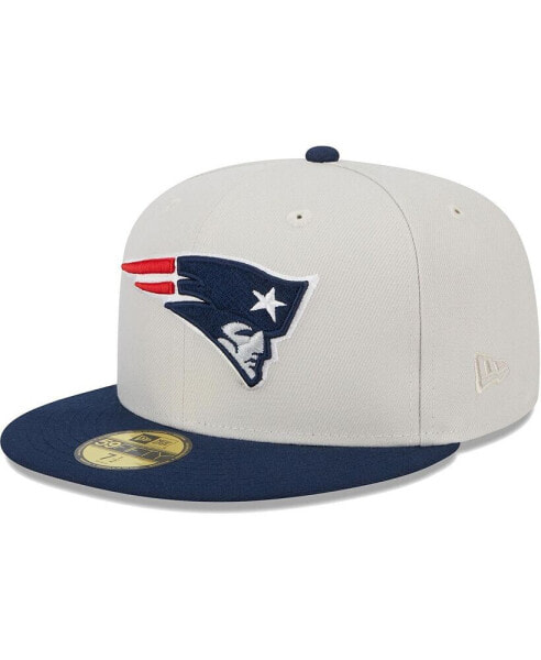 Бейсболка для мужчин New Era New England Patriots Khaki, Navy с эмблемой чемпиона Super Bowl 59FIFTY