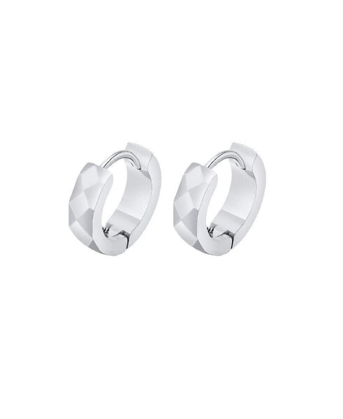 Stainless Steel Diamond Design Huggie Hoop Earrings