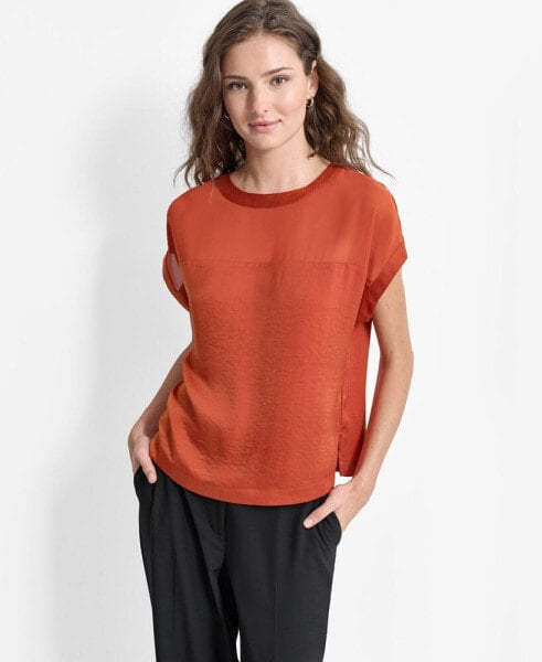 Women's Mixed-Media Extended-Shoulder Blouse