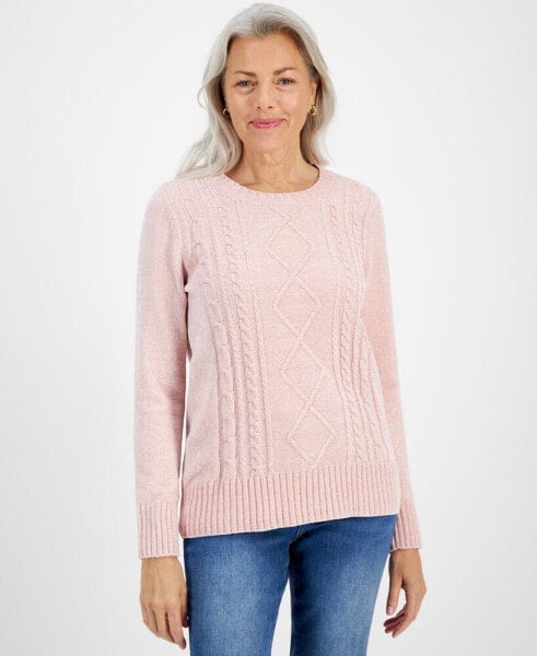 Women's Crewneck Chenille Cable-Knit Sweater, Created for Macy's