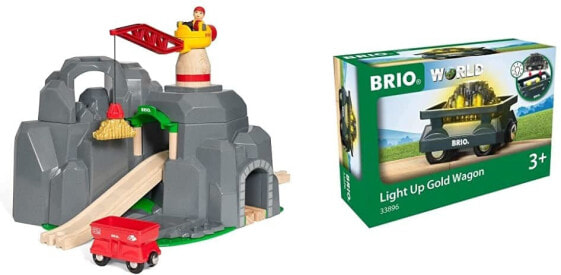 BRIO World 33889 Large Gold Mine with Sound Tunnel - Wooden Train Accessories - Toddler Toy Recommended for Children from 3 Years & Train 33391 - Collapse Bridge