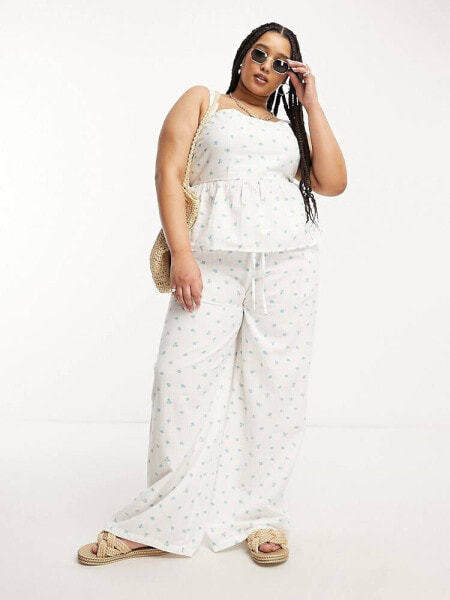Daisy Street Plus linen relaxed trousers in ditsy floral co-ord