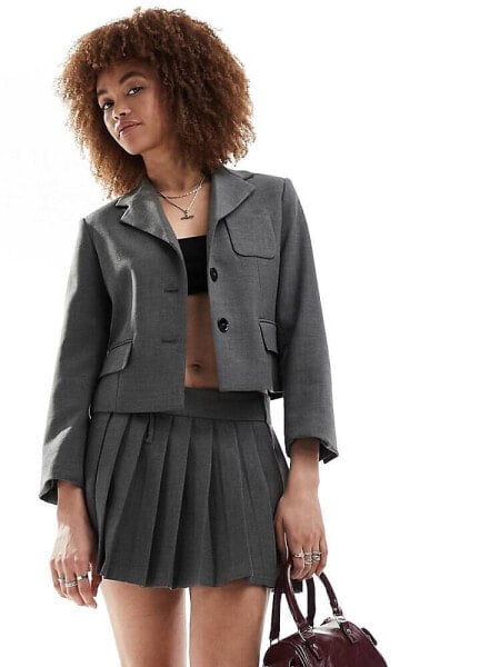 Mango front pocket co-ord blazer in grey