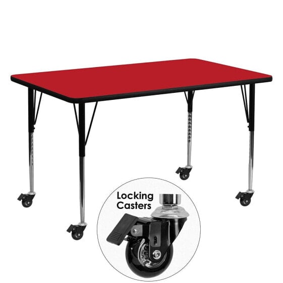 Mobile 24''W X 60''L Rectangular Red Hp Laminate Activity Table - Standard Height Adjustable Legs