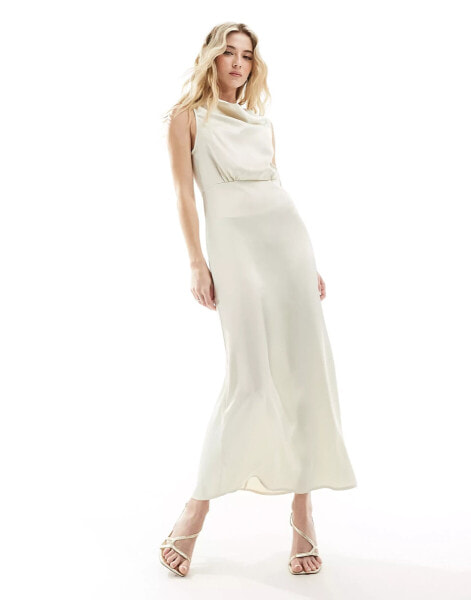 Vila Bridal cowl neck maxi dress in cream