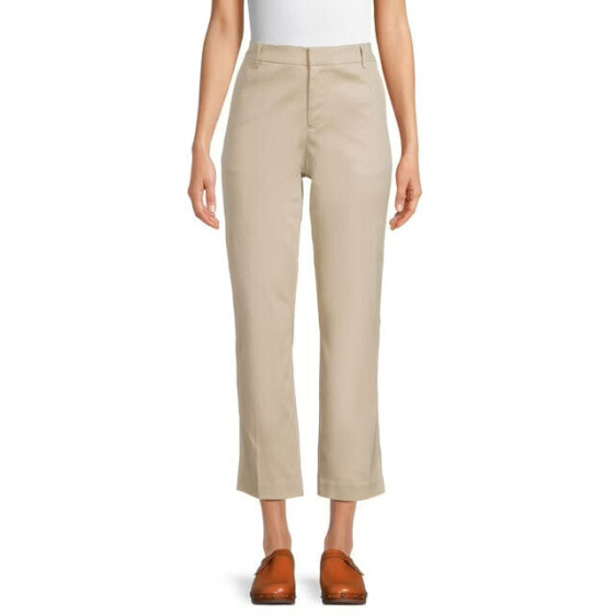 Time and Tru Straight Pants Women's 16 Beige Cotton 28" Inseam Pull-On Solid