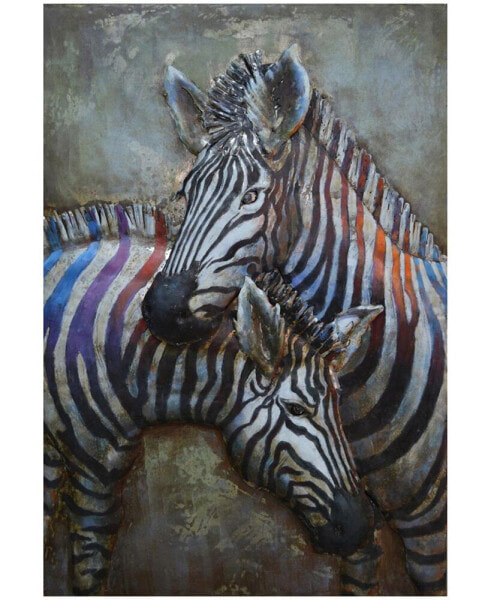 Zebras Mixed Media Iron Hand Painted Dimensional Wall Art, 48" x 32" x 2.5"