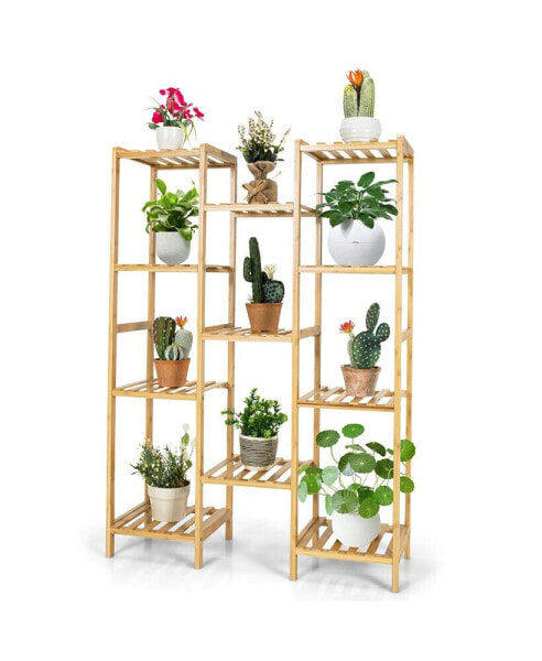 Bamboo 11-Tier Plant Stand Utility Shelf Free Standing Storage Rack Pot Holder