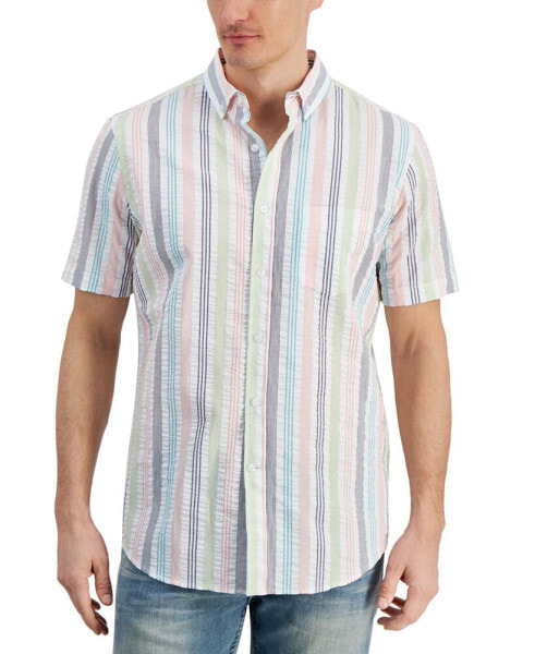 Men's Lucky Striped Short-Sleeve Seersucker Shirt, Created for Macy's
