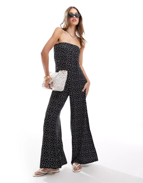 ASOS DESIGN bandeau jumpsuit in mono spot print