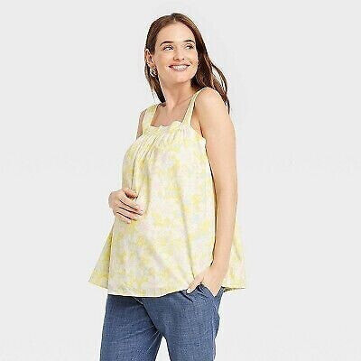 The Nines by HATCH Cotton Maternity Tank Top Yellow Floral S
