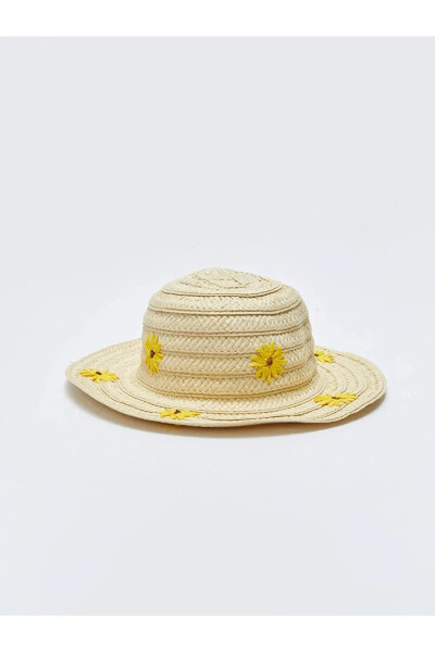 Hasır Sarı Çiçekli Kız Bebek Şapka