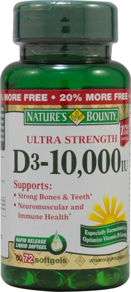 Nature's Bounty D3 Ultra Strength -- Витамин  D3 - 10000 МЕ - 72 гелевых капсулы