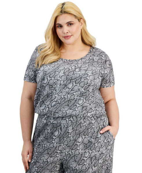 Trendy Plus Size Snakeskin-Print Top, Created for Macy's