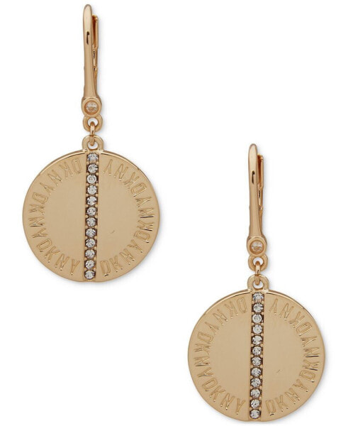 Gold-Tone Pavé-Stripe Logo Disc Drop Earrings