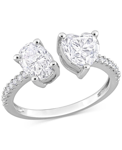 Moissanite Heart & Oval Cuff Ring (2-1/8 ct. t.w.) in Sterling Silver