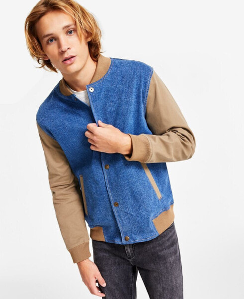 Men's Denim-Canvas Bomber Jacket, Created for Macy's