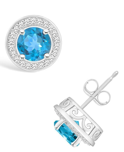 Серьги Macy's Blue Topaz and Diamond Halo Studs