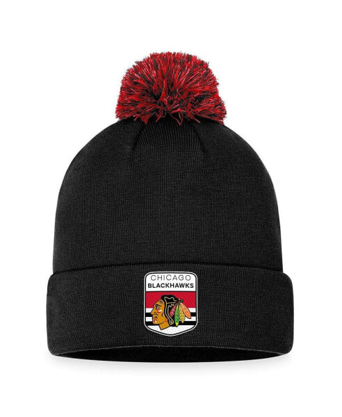 Men's Black Chicago Blackhawks 2023 NHL Draft Cuffed Knit Hat with Pom