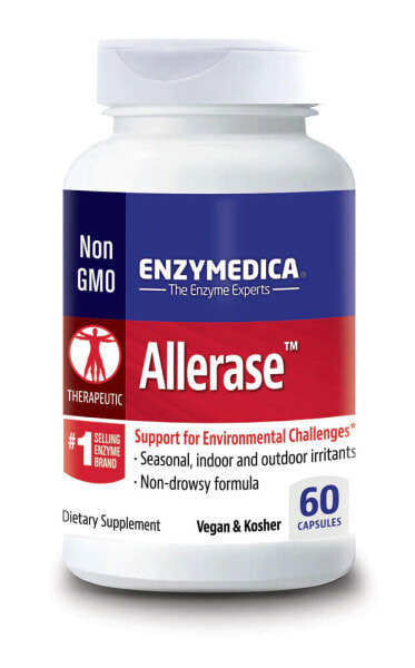 Enzymedica Allerase Аллераза для облегчения симптомов сезонной и воздушно-капельной аллергии - не вызывает сонливости  60 капсул