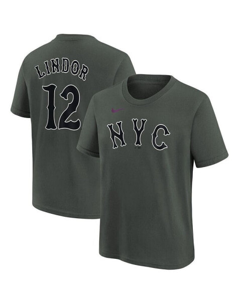 Big Boys and Girls Francisco Lindor Charcoal New York Mets 2024 City Connect Name Number T-Shirt