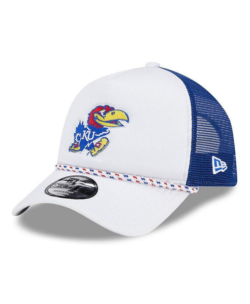 Men's White/Royal Kansas Jayhawks Court Sport Foam A-Frame 9FORTY Adjustable Trucker Hat