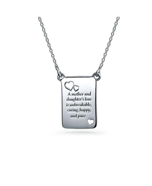 Bling Jewelry bFF Mother Daughter Bond Word Quote Rectangular Book Page Heart Pendant Necklace For Women For Teen .925 Sterling Silver