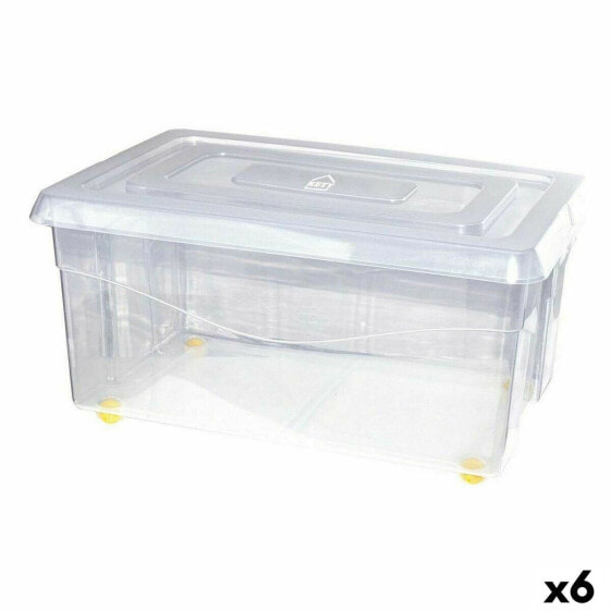 Storage Box with Wheels With lid Transparent 45 L (6 Units)