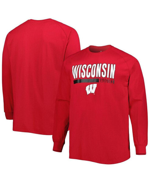 Футболка с длинным рукавом Profile Мужская Красная Wisconsin Badgers Big and Tall Two-Hit Raglan