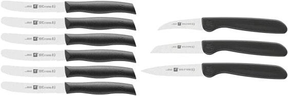 Zwilling knife set, 6 pieces, breakfast knife, blade length: 12 cm, stainless special steel/plastic handle, twin grip & 38115001 vegetable knife set, 3 pieces, plastic, black