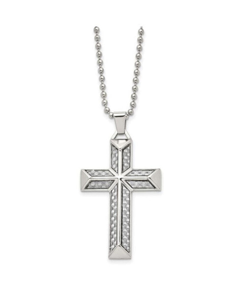 Chisel grey Carbon Fiber Inlay Cross Pendant Ball Chain Necklace