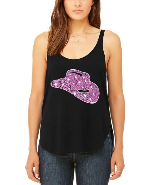 Women's Premium Word Art Cowgirl Hat Flowy Tank Top